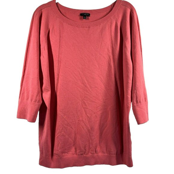 Talbots Sweater Size X 3/4 Sleeve Solid Coral Knit Pullover Lightweight Stretch - Picture 1 of 6